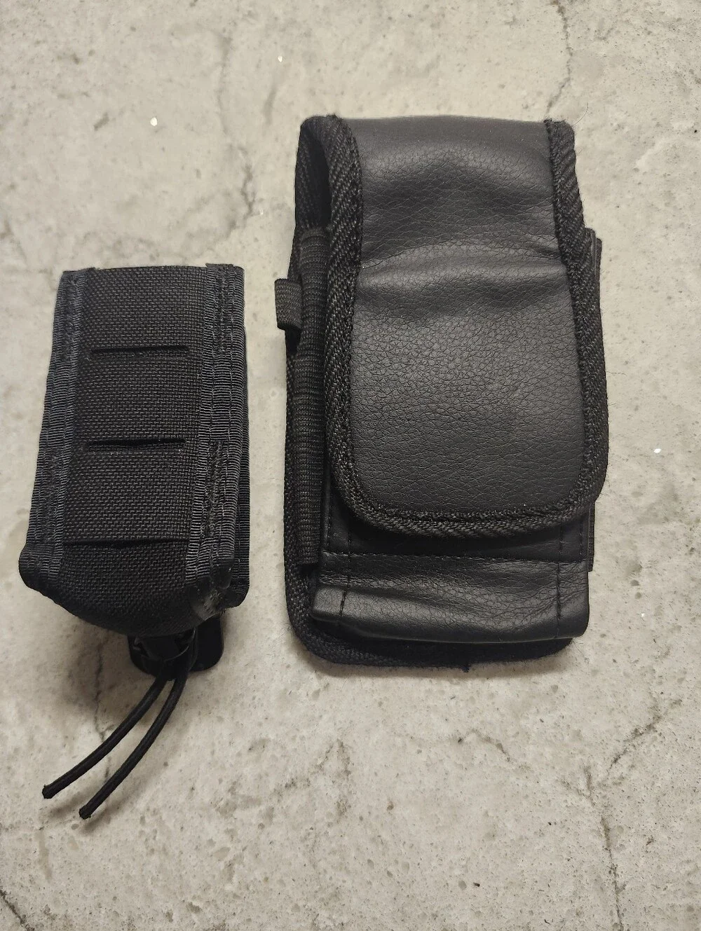 Black Vegan Leather Cell Phone Holster & Flashlight Holster w Belt Clip